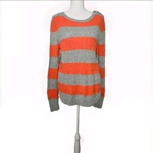 Talbots Lambswool/Nylon Orange & Gray Cable Knit Pullover Sweater Size L